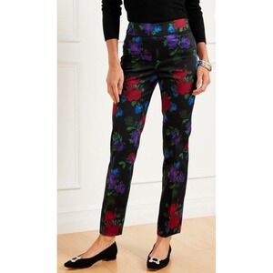 Talbots Chatham Ankle Pants Size 14P Black Floral Crop Pants Stretch Cotton